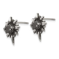 Stainless Steel Antiqued and Polished w/Black CZ Post Earrings ,