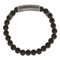 Stainless Steel Antiqued & Polished with Black CZ & Agate Stretch Bracelet ,