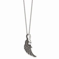Stainless Steel Antiqued and Polished with Crystal Wing Necklace ,