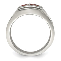 Stainless Steel Antiqued and Polished w/Red Enamel Cross/Shield Ring ,