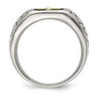 Stainless Steel Antiqued & Polished Yellow IP-plated w/Crystal Cross Ring ,