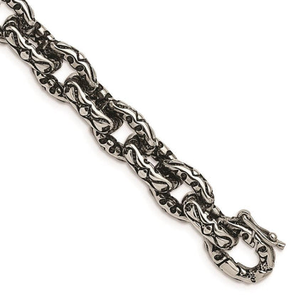 Stainless Steel Antiqued and Textured 8.25in Bracelet ,