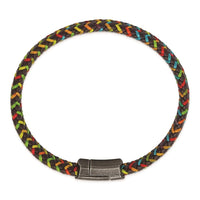 Stainless Steel Antiqued Brown Leather with Multi-colored Nylon Bracelet ,