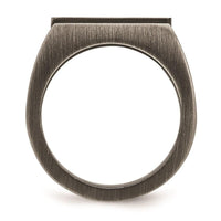 Stainless Steel Antiqued Brushed w/Black CZ Ring ,