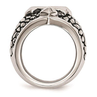 Stainless Steel Antiqued Cross & Caviar Ring ,