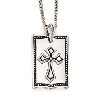 Stainless Steel Antiqued Cross Dog Tag Necklace ,