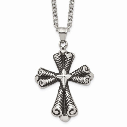 Stainless Steel Antiqued Cross Necklace ,