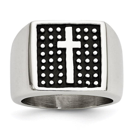 Stainless Steel Antiqued Cross Polished Ring ,