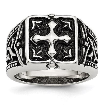 Stainless Steel Antiqued Cross Ring ,