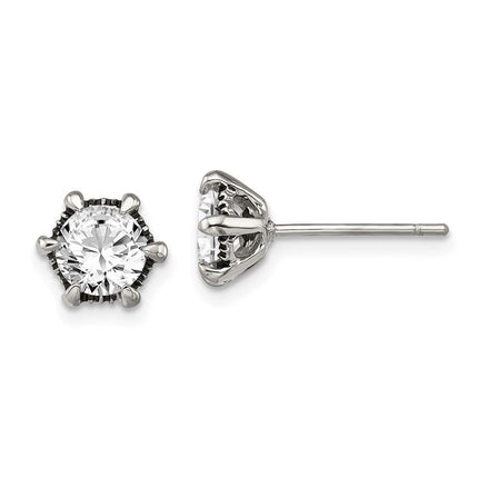 Stainless Steel Antiqued CZ Post Earrings ,