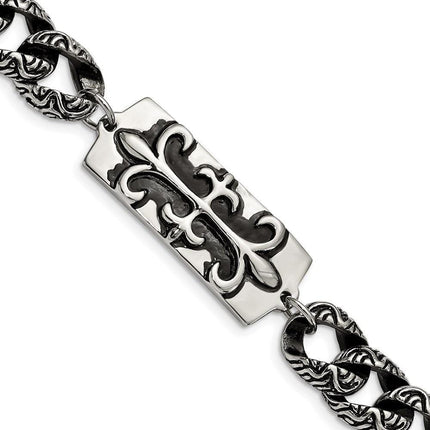 Stainless Steel Antiqued Fleur de Lis 9in Bracelet ,
