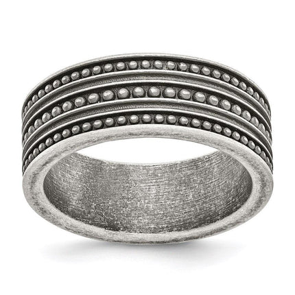 Stainless Steel Antiqued Gun Metal IP-plated Beaded Band ,