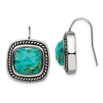 Stainless Steel Antiqued Imitation Turquoise Shepherd Hook Earrings ,