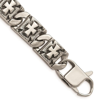 Stainless Steel Antiqued Links with Crosses Bracelet ,