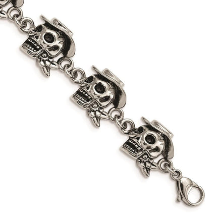 Stainless Steel Antiqued Pirates w/Hat 8.5in Bracelet ,
