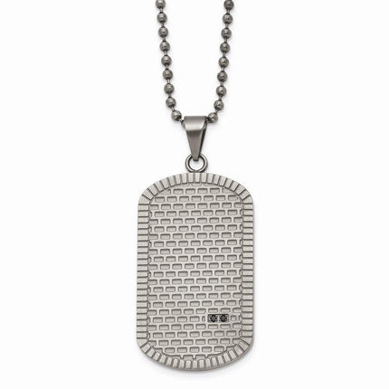 Stainless Steel Antiqued Polished and Brushed CZ Necklace ,