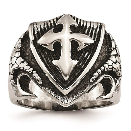 Stainless Steel Antiqued Shield Ring ,