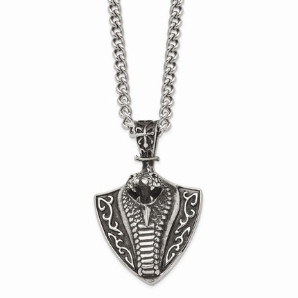 Stainless Steel Antiqued Snake on Shield 30in Necklace ,