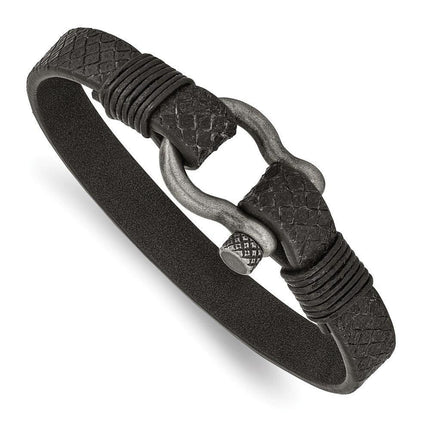 Stainless Steel Antiqued White Bronze Plated Leather 8in Shackle Bracelet ,