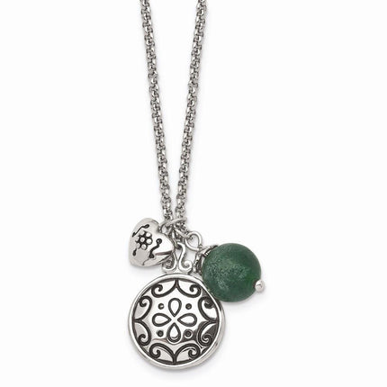Stainless Steel Antiqued with 2in extension Synthetic Jade Necklace ,