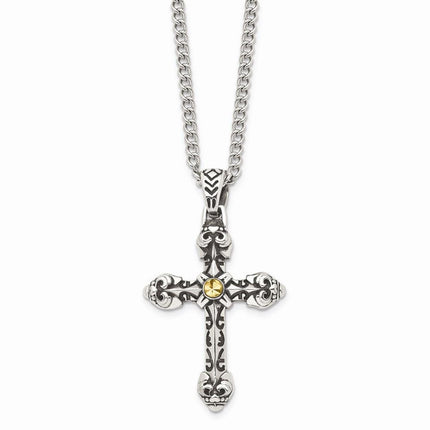 Stainless Steel Antiqued Yellow IP-plated D/C Center Cross Necklace ,