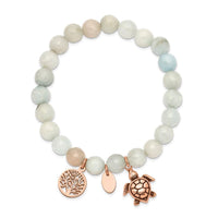 Stainless Steel Antiqued&Polished Rose IP Blue/Grey Dyed Jade Bracelet ,