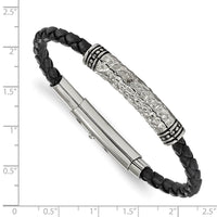 Stainless Steel Antiqued/Polished Hammered Leather Adj. 7.5in to 8in Bracel ,
