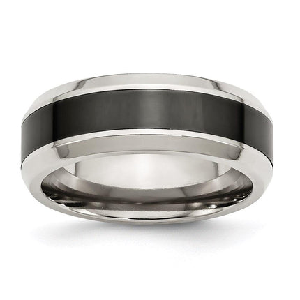 Stainless Steel Base w/Polished Black Ceramic Center Beveled Band ,