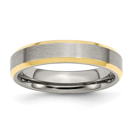 Stainless Steel Beveled Edge 5mm Brushed/Polished Yellow IP-plated Band ,