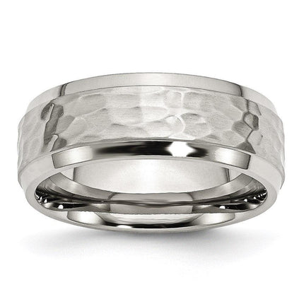 Stainless Steel Beveled Edge 8mm Hammered Brushed Polished Band ,