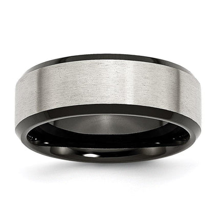 Stainless Steel Beveled Edge Black IP-plated 8mm Brushed Band ,