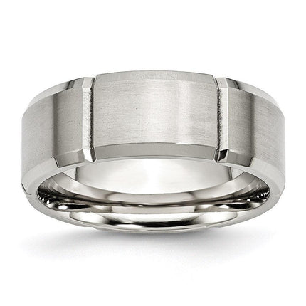 Stainless Steel Beveled Edge Grooved 8mm Brushed/Polished Band ,