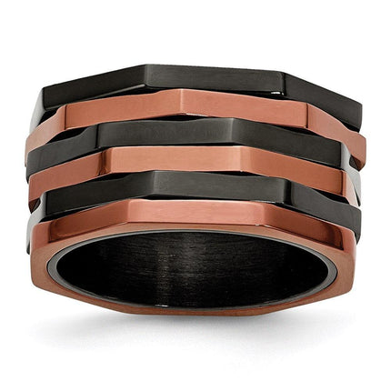Stainless Steel Black & Brown IP-plated Ring ,