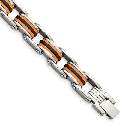 Stainless Steel Black & Orange Polyurethane 8.75in Bracelet ,