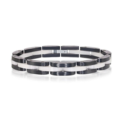 Stainless Steel Black and White Link Bracelet, 8" ,