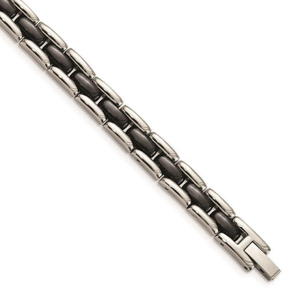 Stainless Steel Black Ceramic 8in Bracelet ,