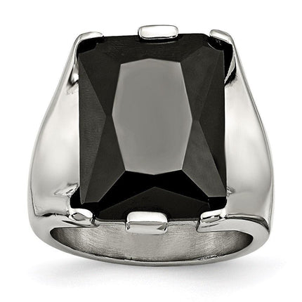 Stainless Steel Black CZ Polished Ring ,