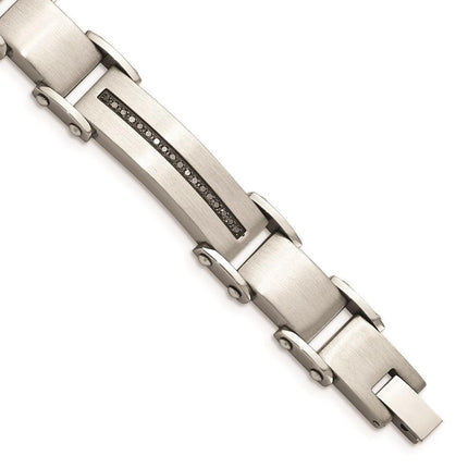 Stainless Steel Black Diamonds Brushed & Polished 8.5in Bracelet ,