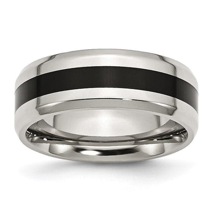 Stainless Steel Black Enamel 8mm Polished Beveled Edge Band ,