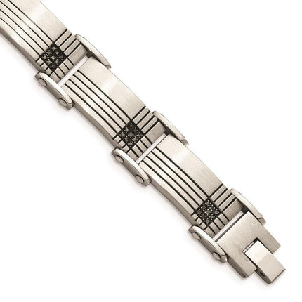 Stainless Steel Black-IP Black Diamonds Brushed & Polished 8.5in Bracelet ,