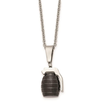 Stainless Steel Black IP Grenade Necklace ,
