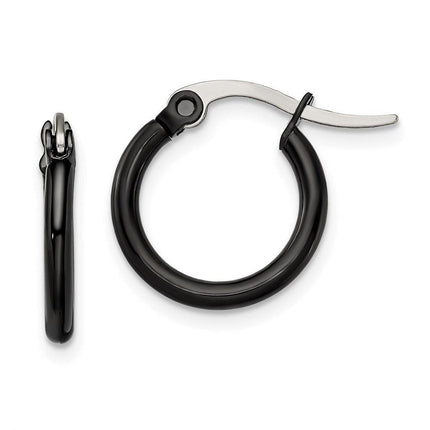 Stainless Steel Black IP plated 15.5mm Hoop Earrings ,