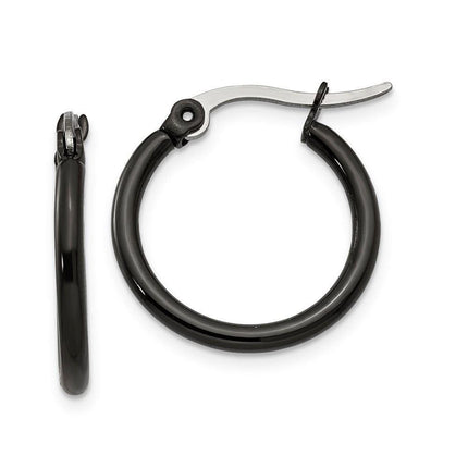 Stainless Steel Black IP plated 19mm Hoop Earrings ,
