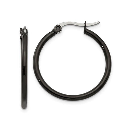Stainless Steel Black IP plated 26mm Hoop Earrings ,