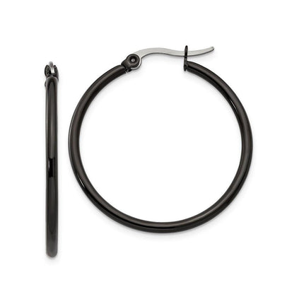 Stainless Steel Black IP plated 32mm Hoop Earrings ,