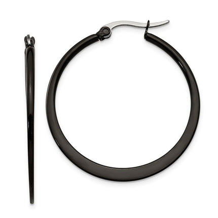 Stainless Steel Black IP plated 34mm Hoop Earrings ,