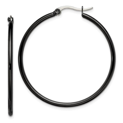 Stainless Steel Black IP plated 40mm Hoop Earrings ,