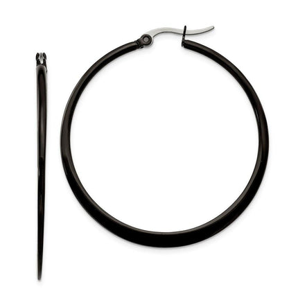 Stainless Steel Black IP plated 43mm Hoop Earrings ,