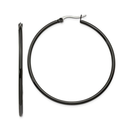 Stainless Steel Black IP plated 48mm Hoop Earrings ,
