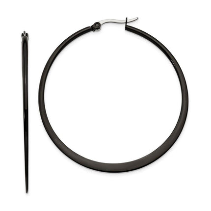 Stainless Steel Black IP plated 55mm Hoop Earrings ,